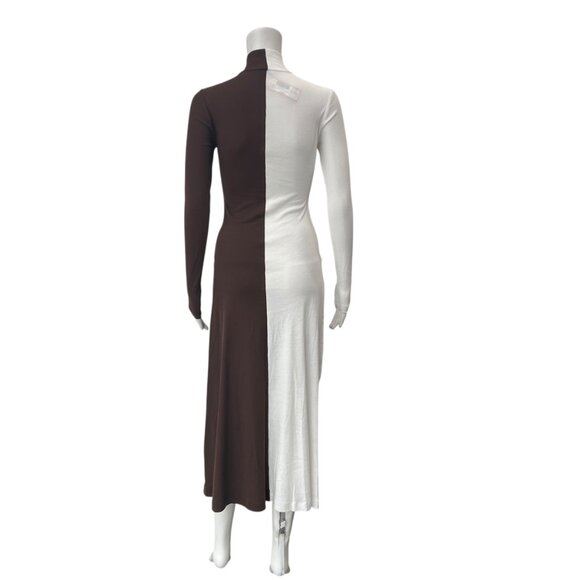 $750 NWT Rosettta Getty Brown White Two-Tone Colorblock Cotton Midi Dress sz XS - Picture 7 of 11